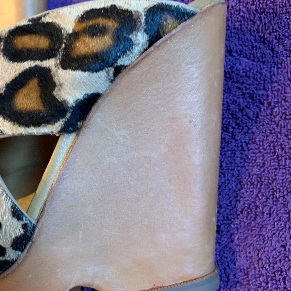 Sam Edelman Leopard/Tan Leather Animal Hair High Wedge Sandals sz 9 M